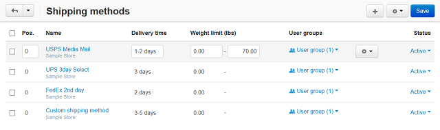 The list of shipping methods in CS-Cart.