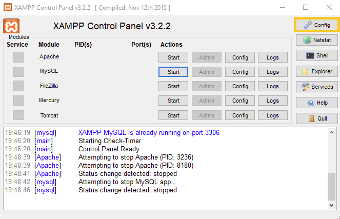 XAMPP settings