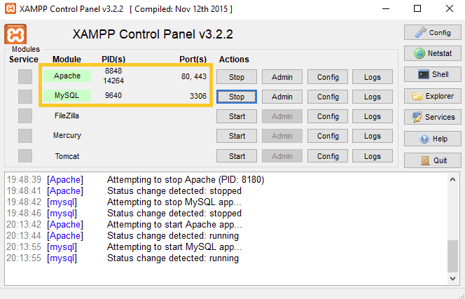 Checking Apache and MySQL