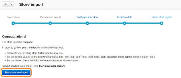 You can leave the Store Import page and configure your store before you proceed to actualizing data.