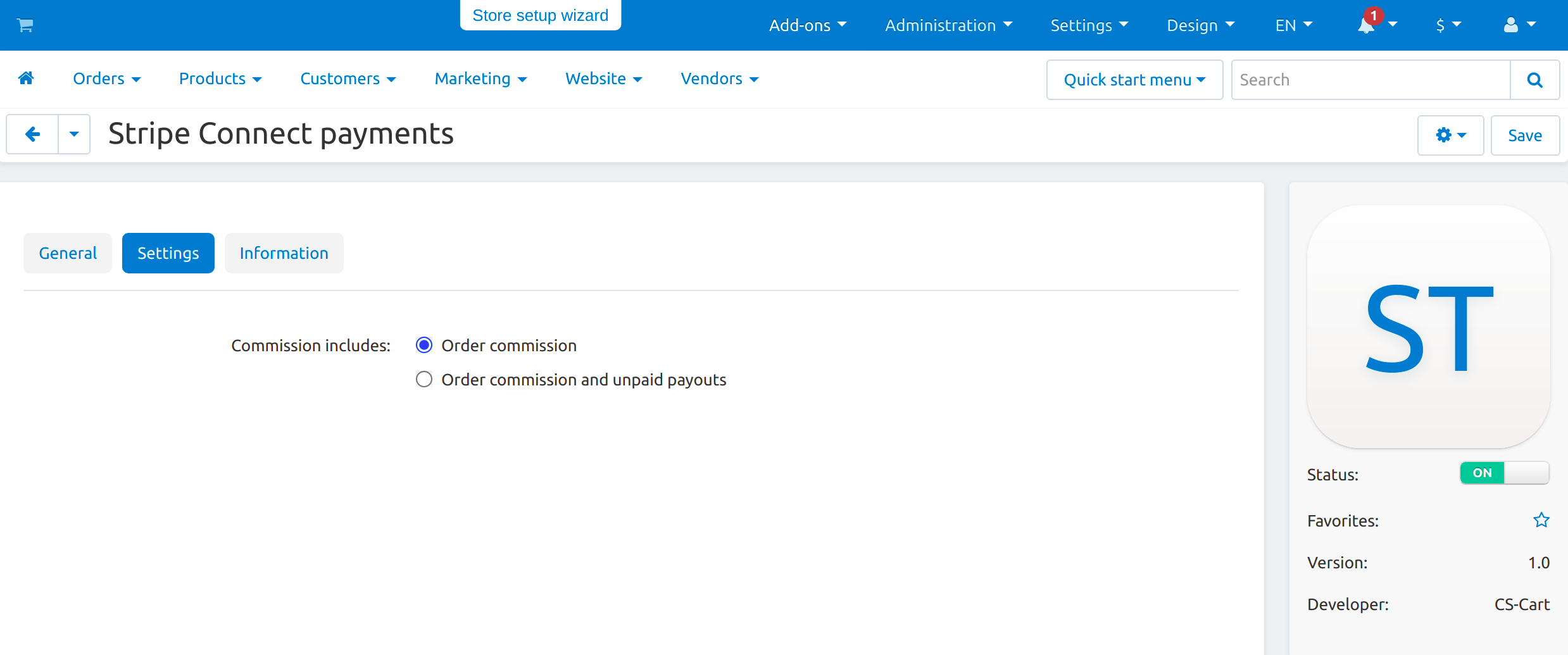 Configure the settings of the Stripe Connect Payments add-on.