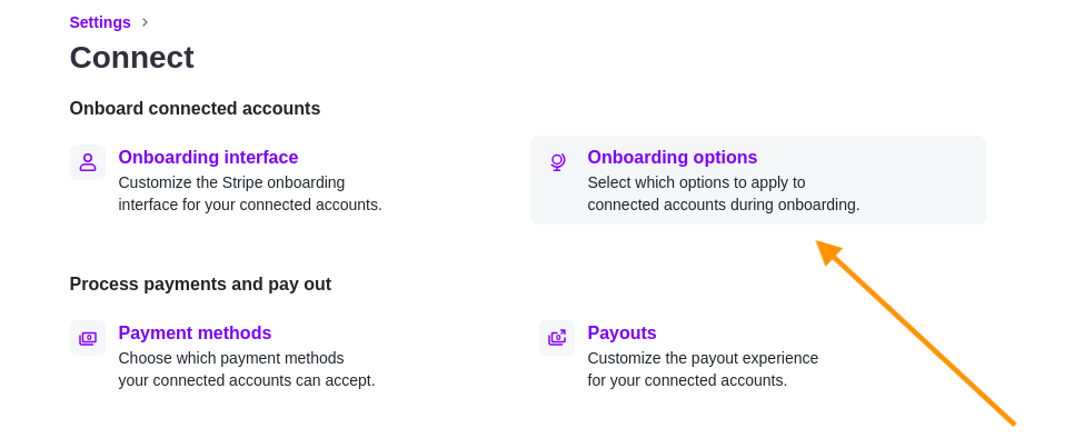 The onboarding options page.