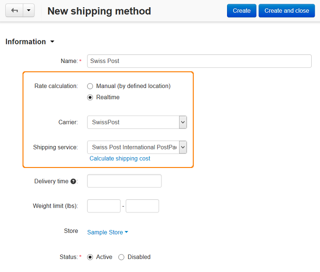 SwissPost shipping method in CS-Cart