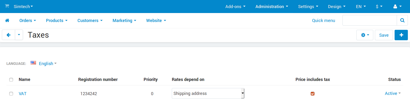 The list of taxes in CS-Cart and Multi-Vendor.