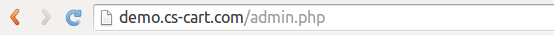 The URL of the admin panel in CS-Cart Onlide Demo.