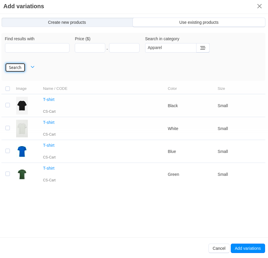 Creating a new variation group based on the existing products