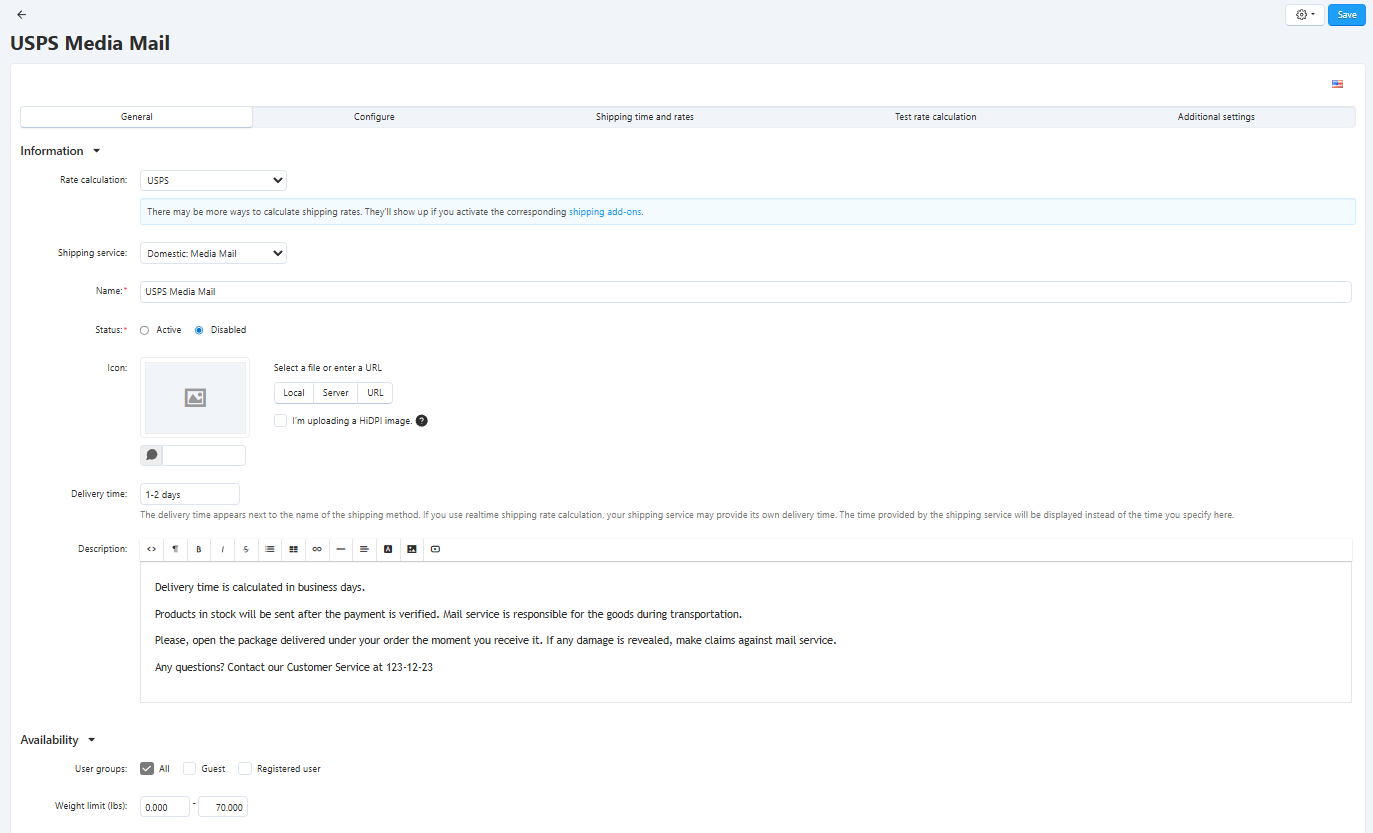 Setting up a USPS shipping method in CS-Cart and Multi-Vendor.