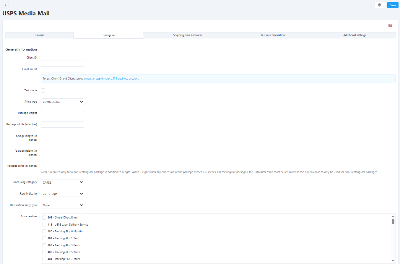 Setting up USPS rate calculation parameters in CS-Cart and Multi-Vendor.