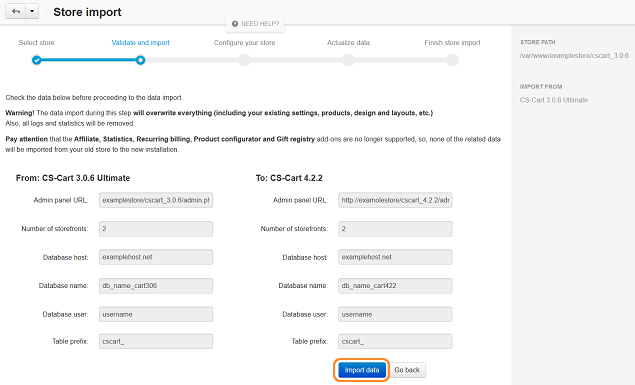 Once you're ready to improt the database, click the Import Data button.