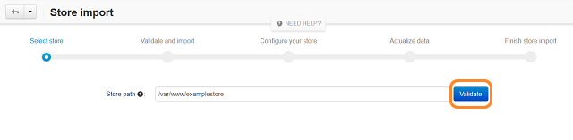 Specify the path to your old store and click the Validate button.