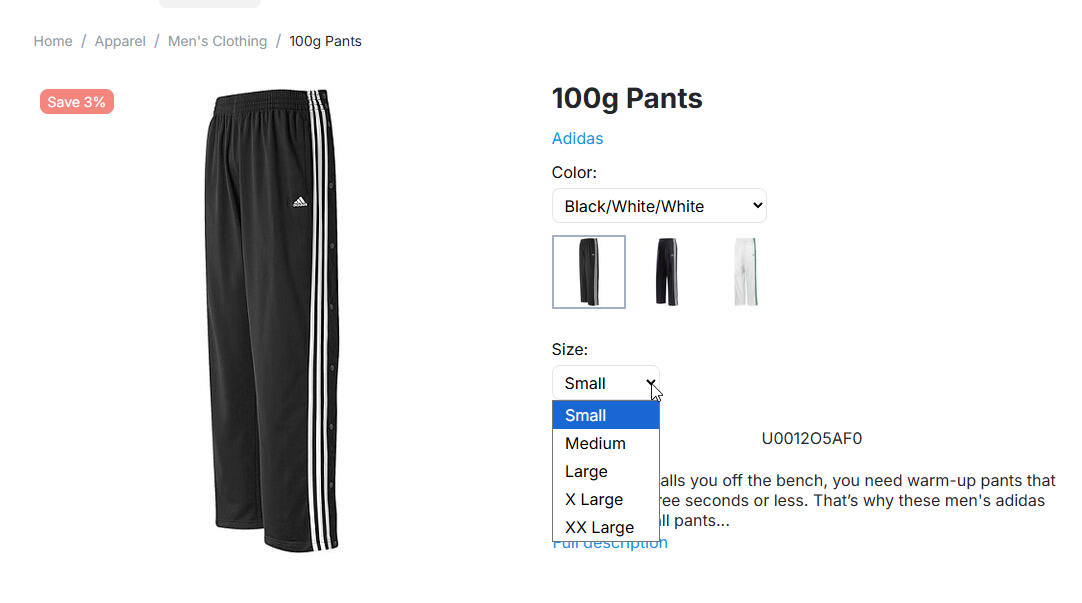 Switching between product variations on the storefront.