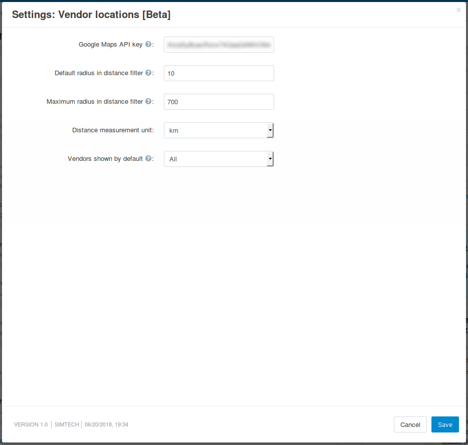 The settings of the "Vendor locations" add-on