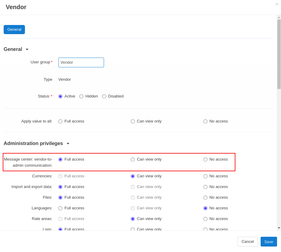 Restricting the access to dialogues with you to vendors