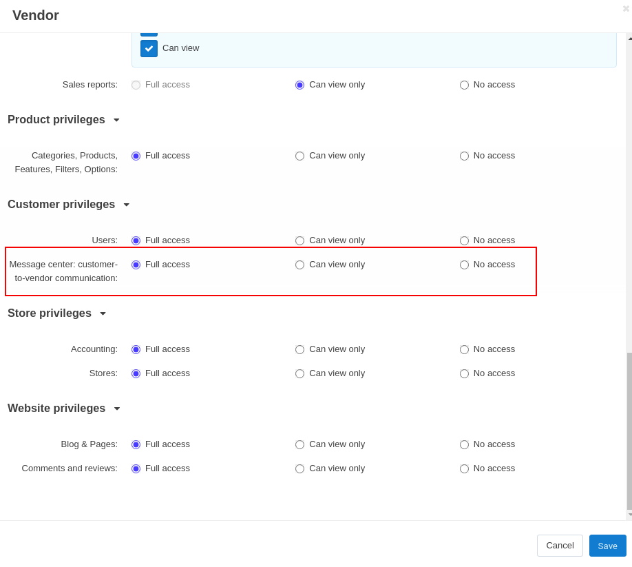 Restricting the access to dialogues with customers to vendors