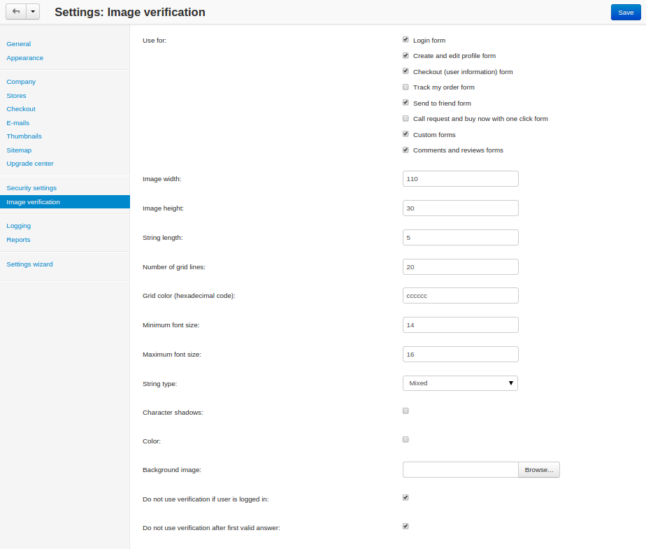 Image verification settings allow you to determine what actions require anti-bot validation.