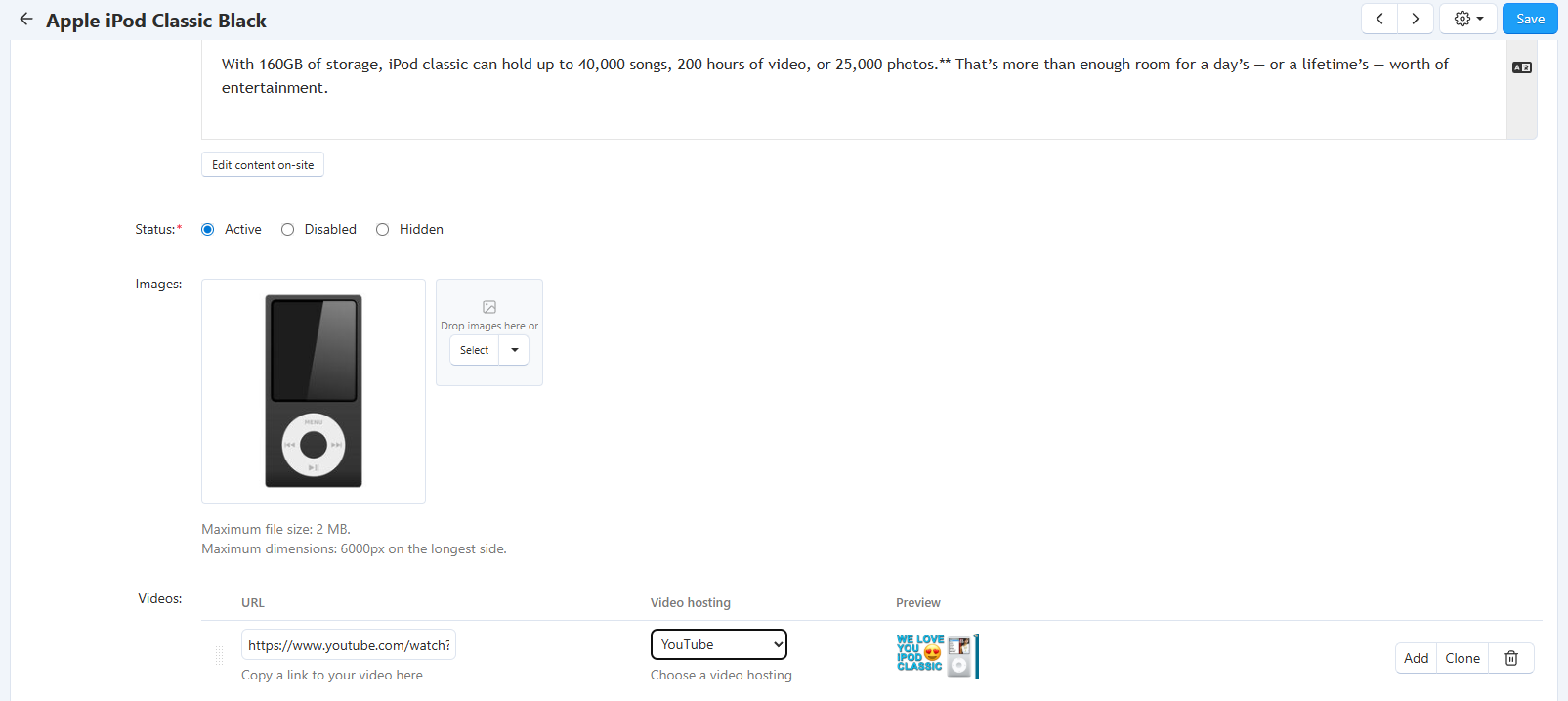 Add a video on a product page.
