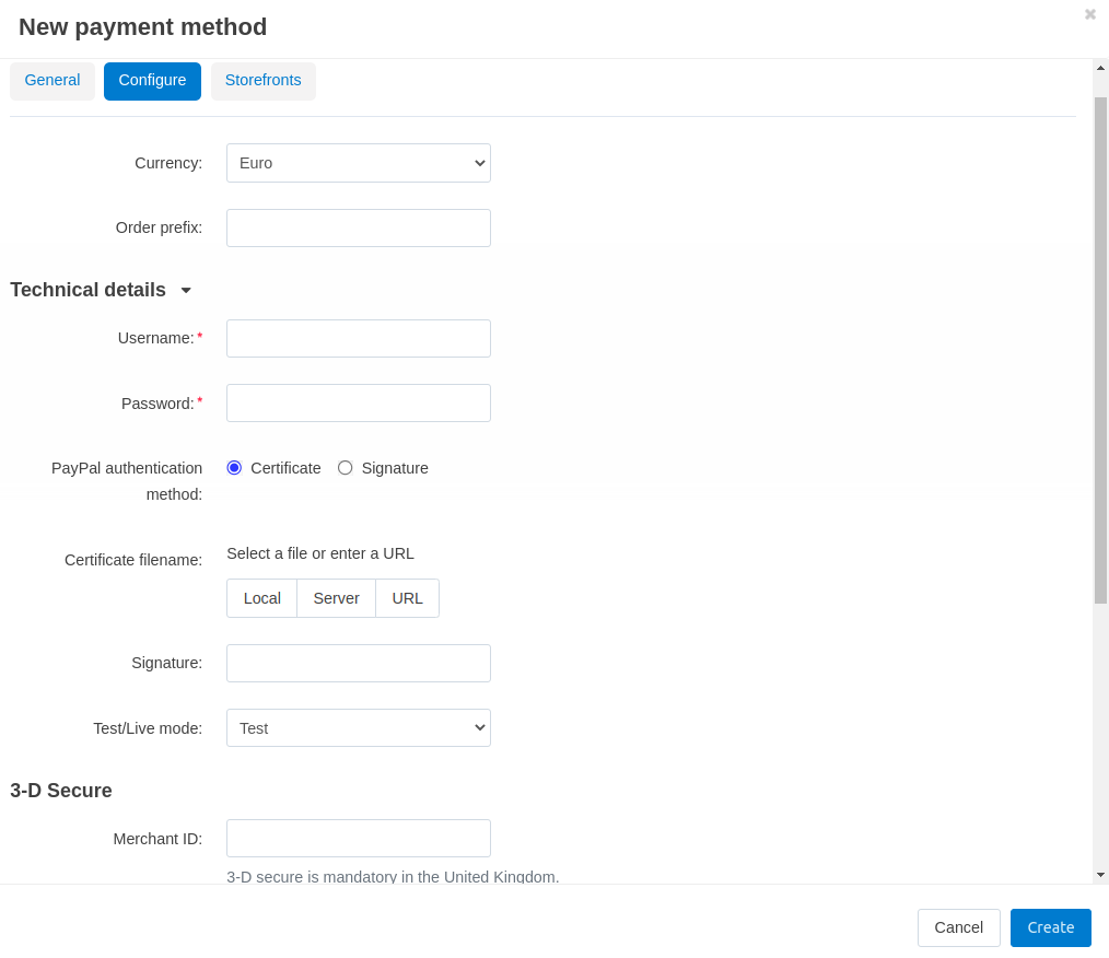 Configuring Website Payments Pro settings.