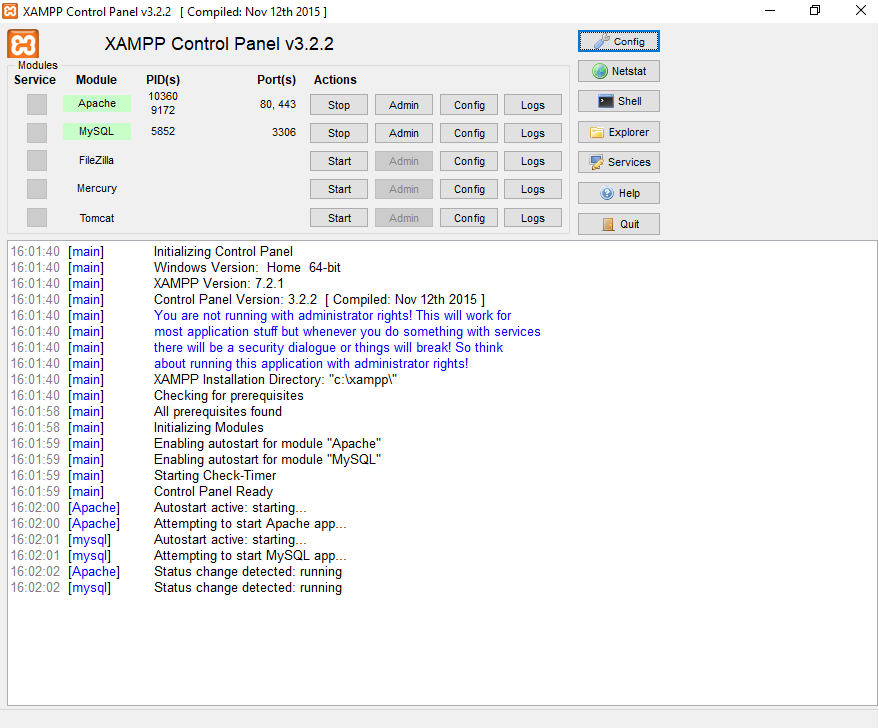 XAMPP Control Panel